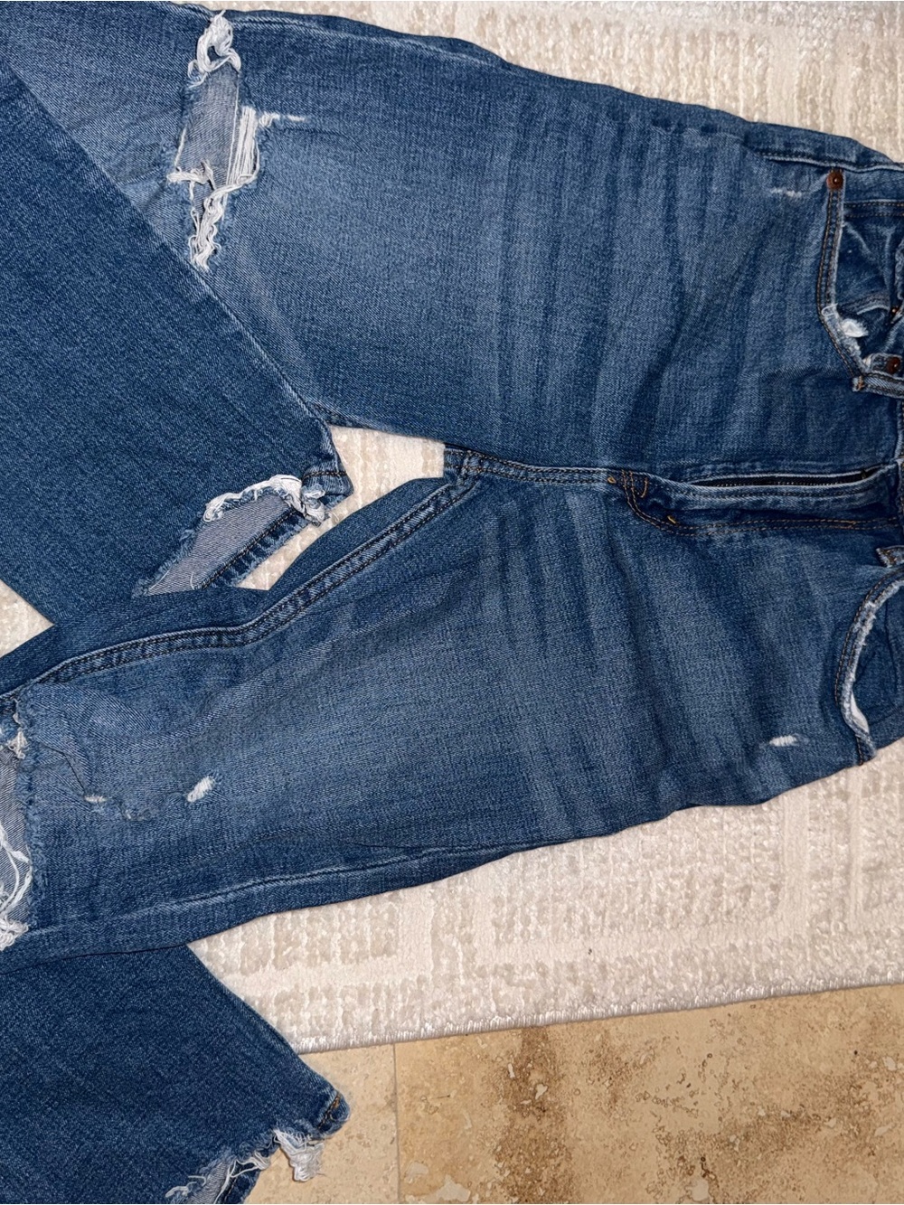 Abercrombie & Fitch Distressed Mid Blue Cropped Jeans
